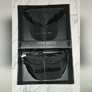NIB Steve Madden fanny pack and hat set in black, cute classic style